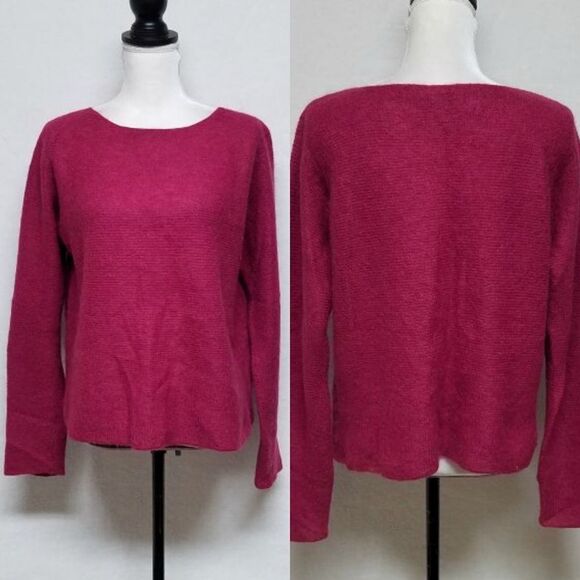 Vintage Eileen Fisher Maroon Kid Mohair Boxy Cut Cropped Sweater Medium - Picture 1 of 10